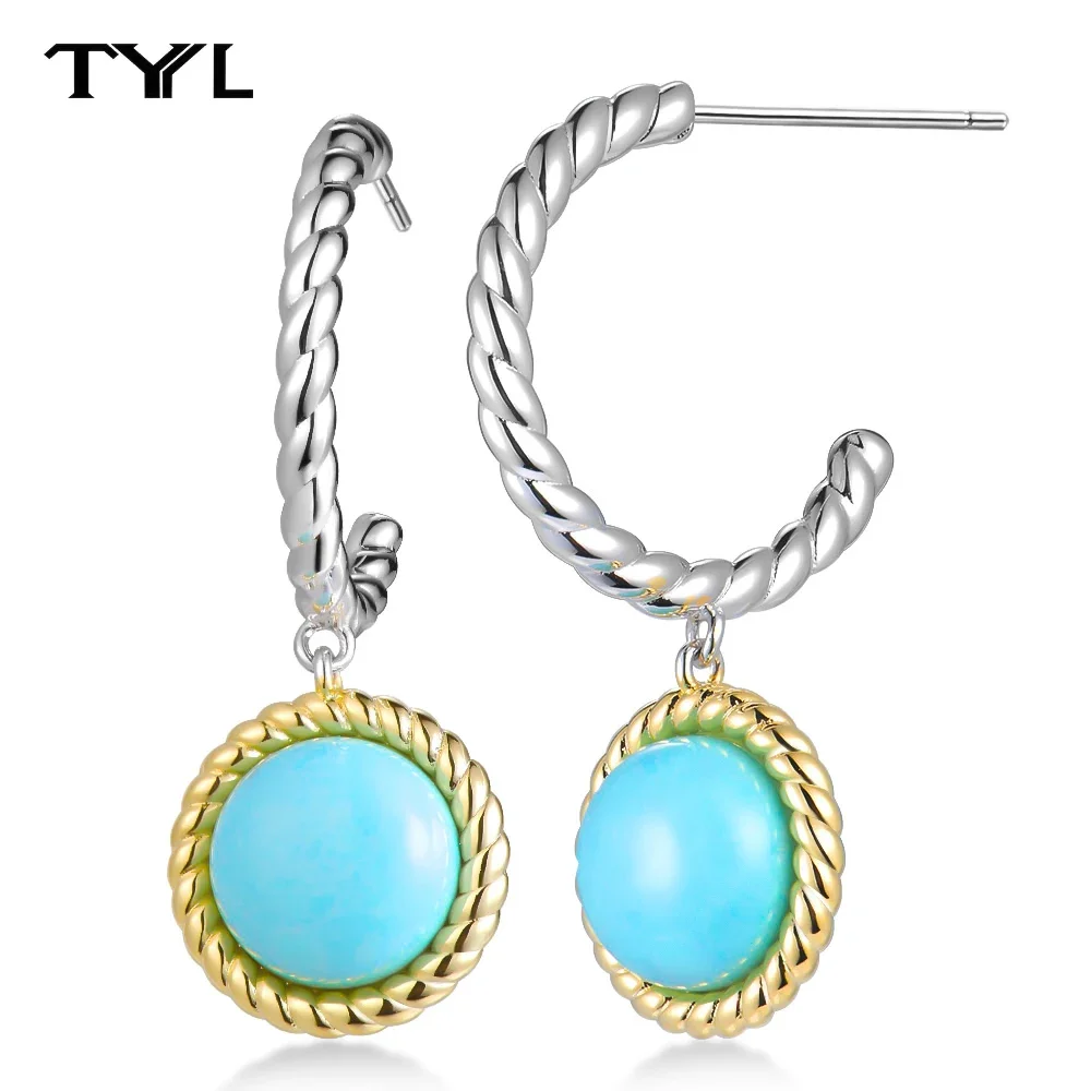 

TYYL Luxury Green Stone Drop Earring Fine Jewelry Gemstone 18k Gold Plated Silver Hoop Earrings For Women Girls Birthday Gifts