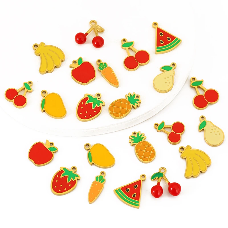 5pcs Stainless Steel Enamel Watermelon/Apple/Banana/Pineapple Charm Pendants for DIY Necklaces Earrings Necklaces Jewelry Making