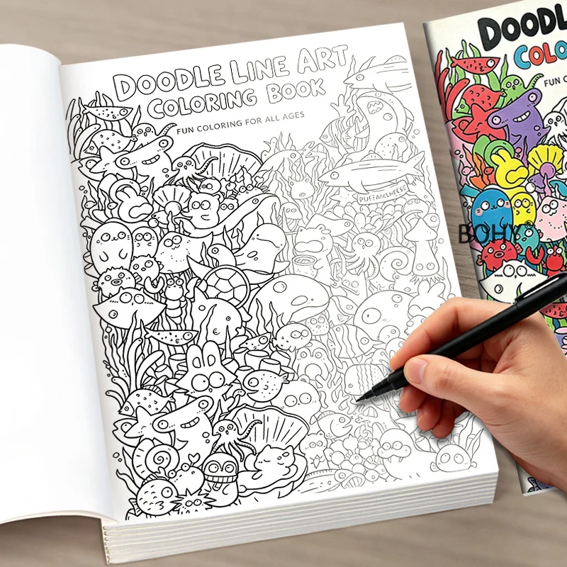1 Ocean Themed Adult Decompression Coloring Book, Featuring A Variety of Fish Schools, Dense Marine Creatures and Other Themes