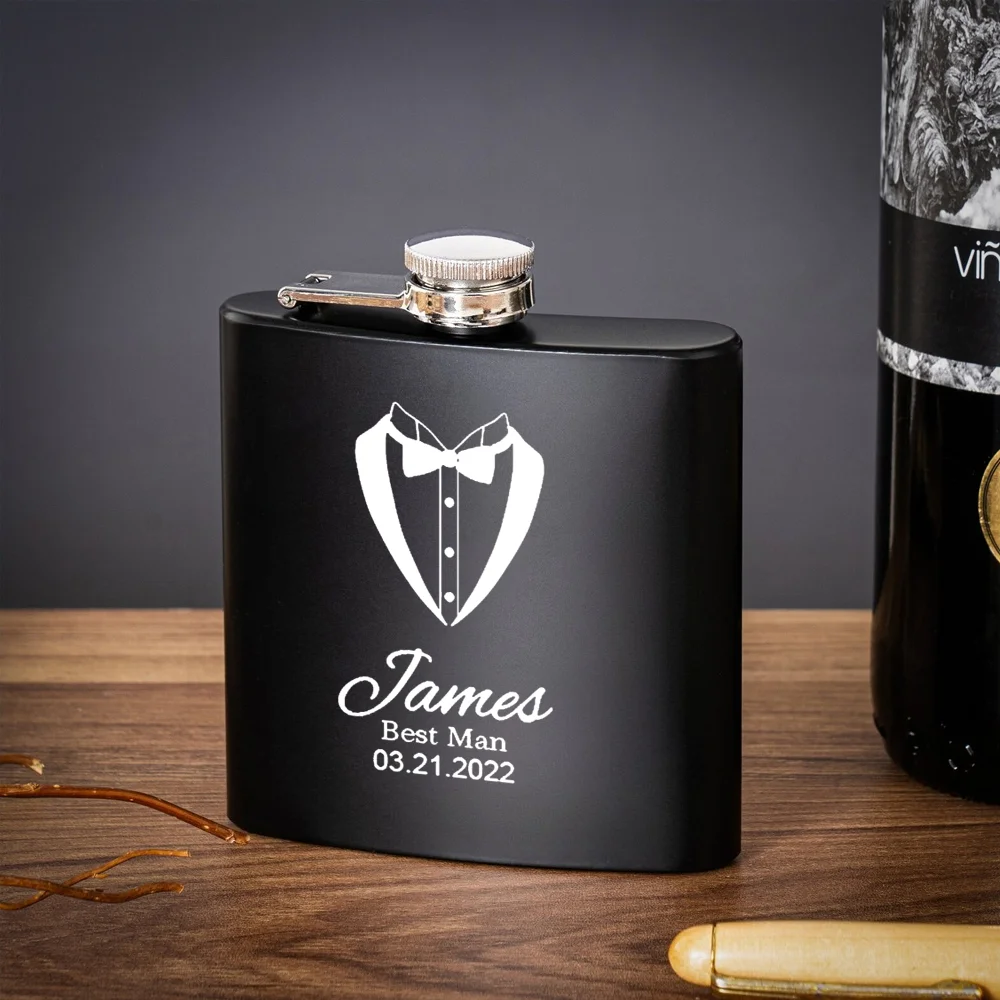 2026 Personalisierte Schwarze Flasche mit Namen, Geschenk für Trauzeugen, Graviert für Junggesellinnenabschied, Geschenk für den Bräutigam, Hochzeitsdekoration – Detail 3