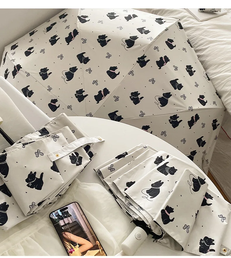 Damen-Regenschirm mit Cartoon-Print, UV-Schutz UPF50+, groß, 8 Speichen, 3-fach faltbar, winddicht, modischer Schutz