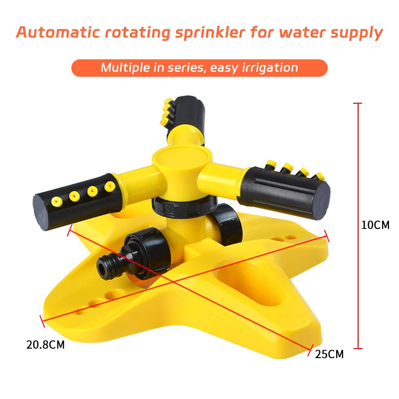 For Large Yards with Heavy Duty 3-Arm Adjustable 360° Auto-Rotating Sprinkler System - Water-Saving Lawn Irrigation Garden Tool