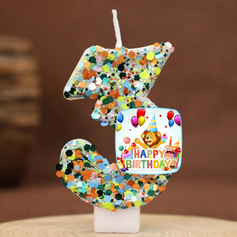 Happy Birthday Cake Topper Decorated Digital Lion Animal Candle Children's Delicate 0-9 Number Candle Party Decor Gift Boy Girl