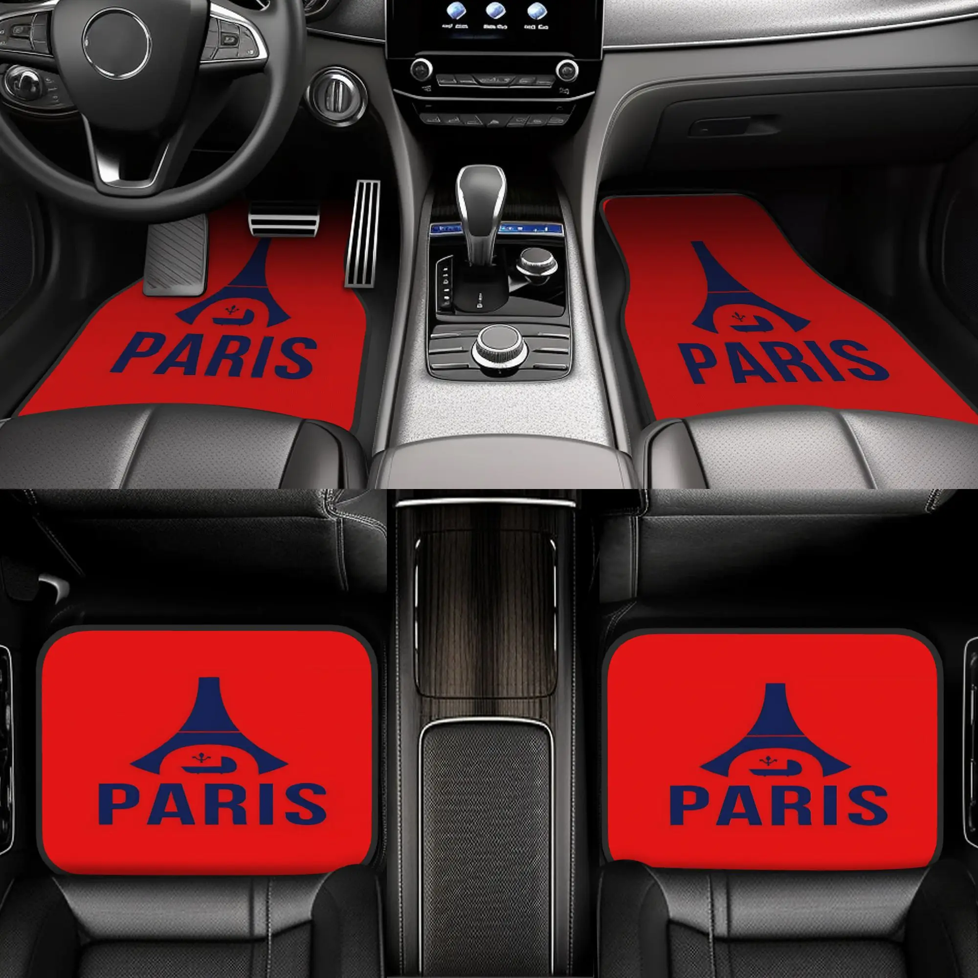 4pcs French Paris Car Floor Mats Suitable For Vehicles - Heavy-Duty Blue Themed Auto Accessories With, Fit For Driver/Passenger/