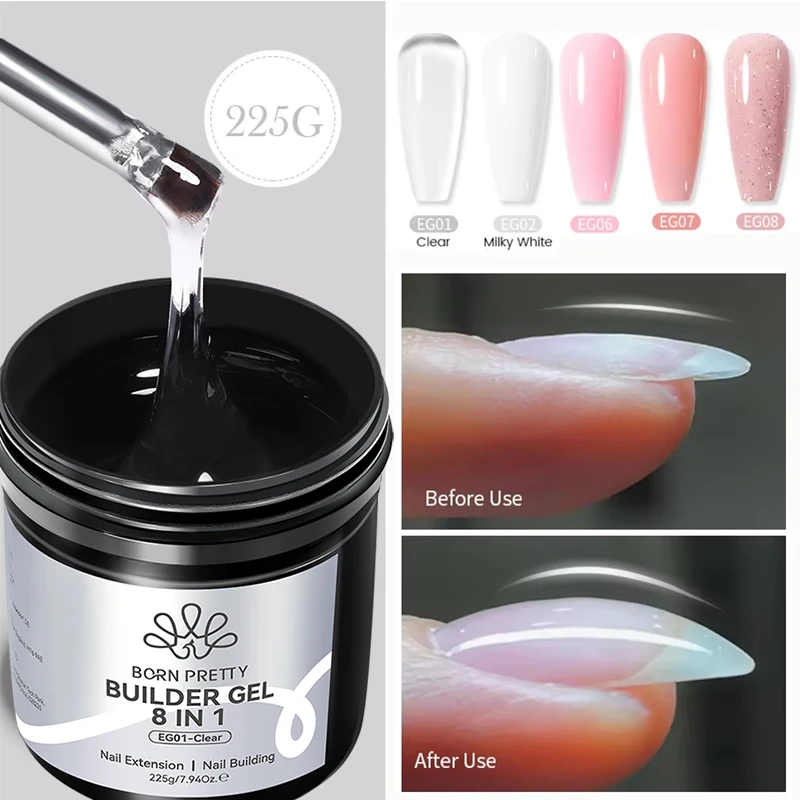 BORN PRETTY 225g Milky White Pink Clear Nail Extension Gel Soak Off UV LED Semi Permanent Construction Gel Nail Art Salon DIY