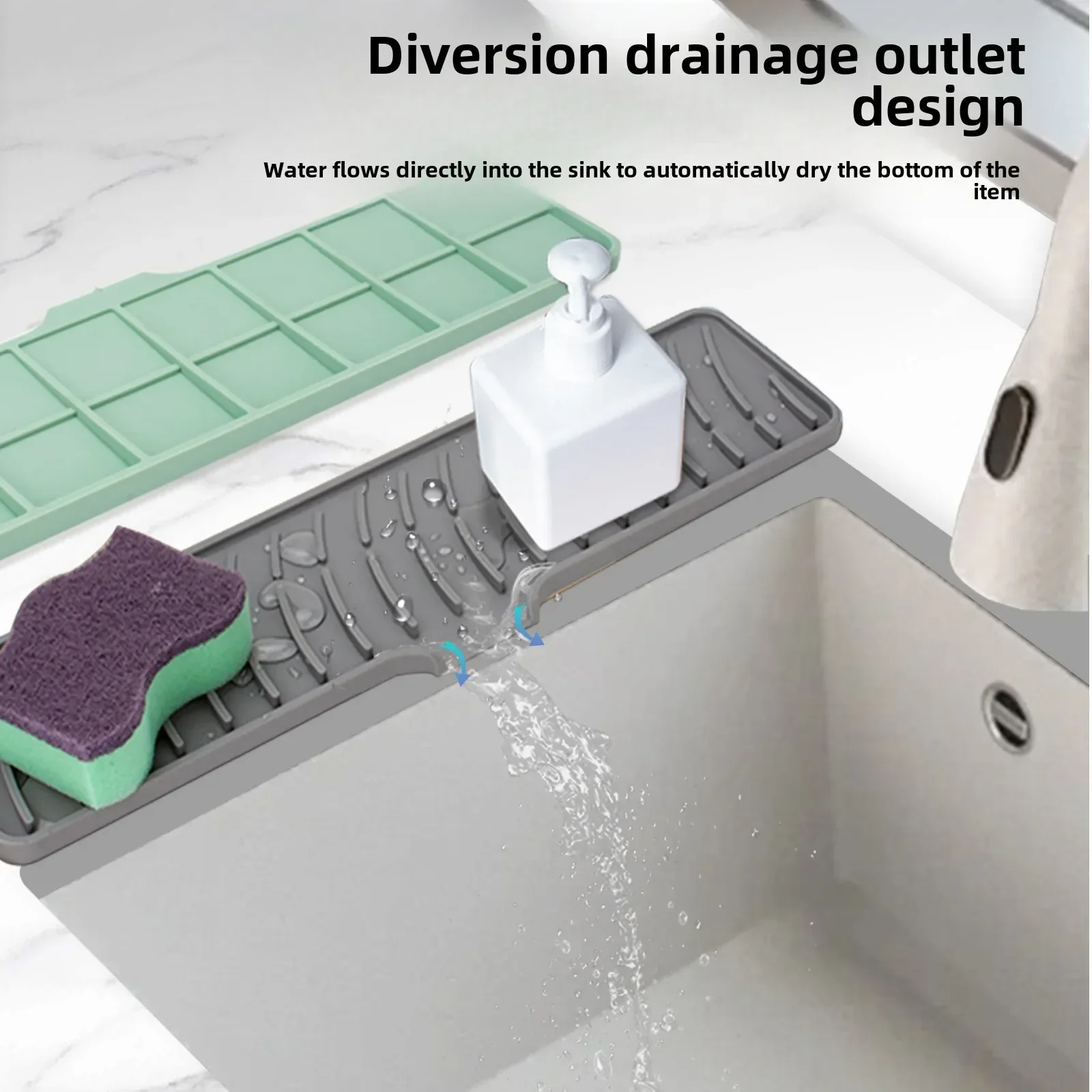 Kitchen Sink Splash Guard-Silicone Draining Mat Around Tap Draining Pad Behind Faucet with Lip Drip Catcher Sink Protector Mat