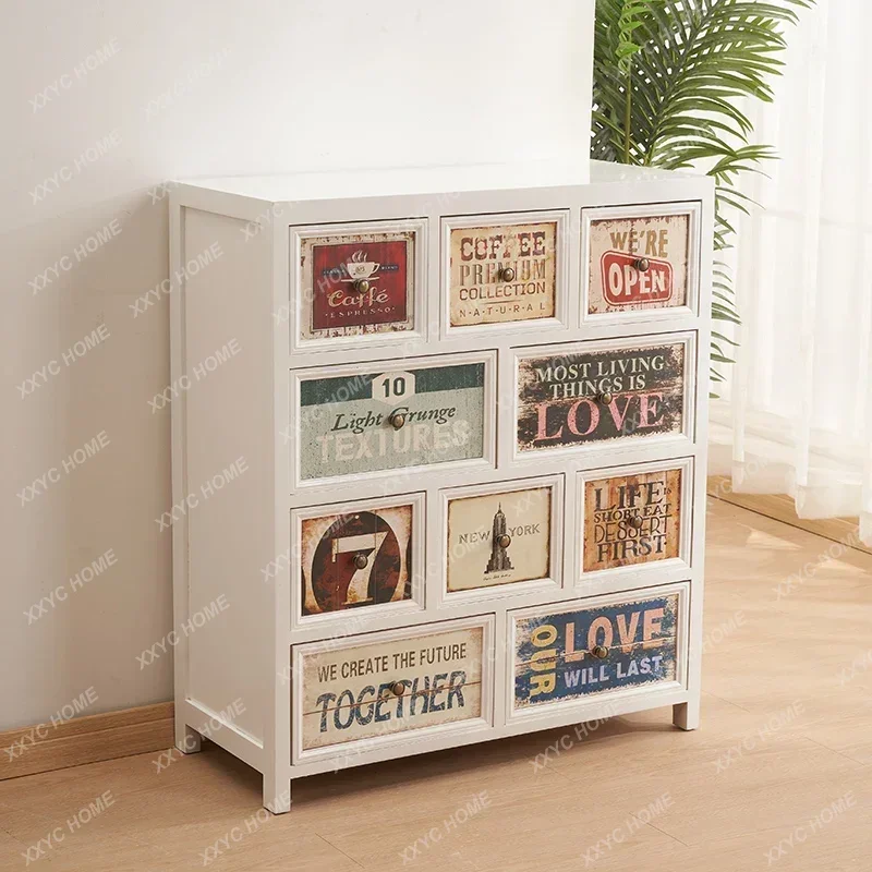 ZZSolid wood living room side cabinet retro multi-functional storage simple storage cabinet