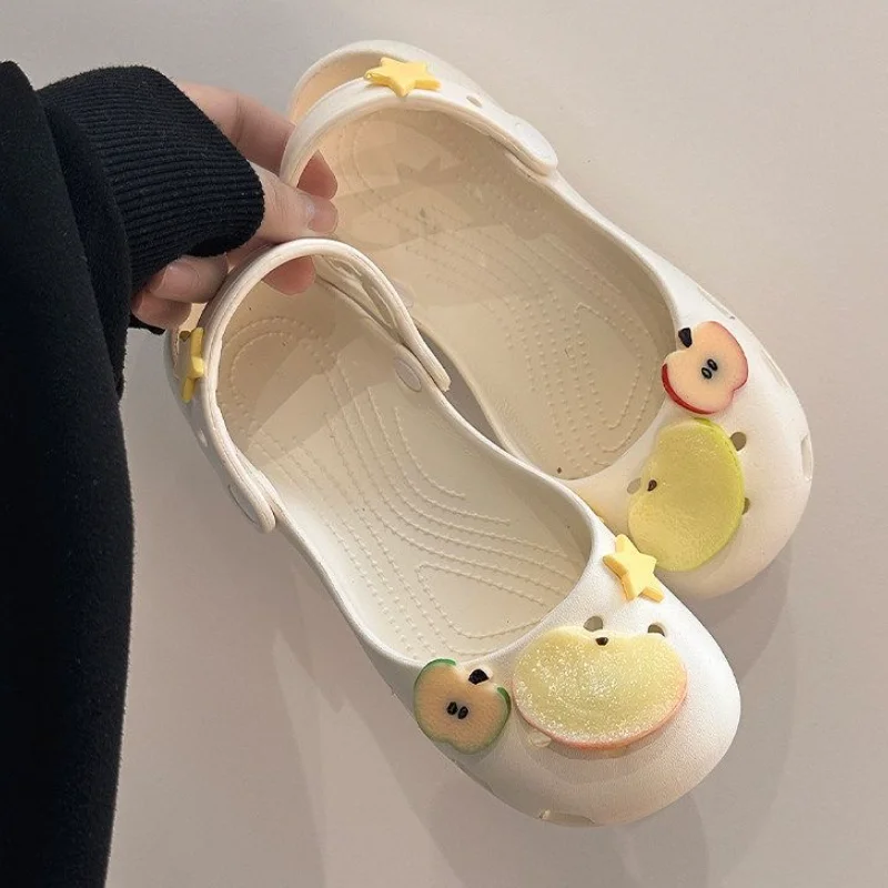 

2026 Summer New Cute Fruit Star Decor Ballet Clogs Women's Eva Anti Slip Platform Mary Jane Shoes Ladies White Cozy Beach Slides
