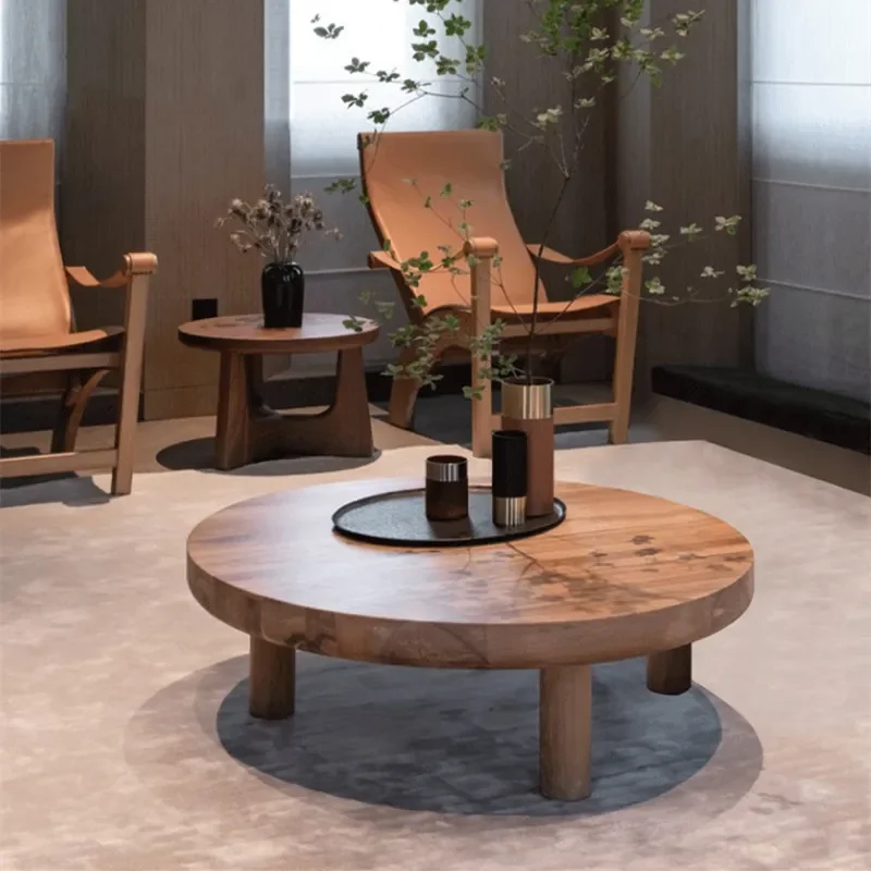 for Nordic Solid Wood Log Coffee Table Modern Simple Retro Designer Wooden Small Tea Table Living Room Household Round