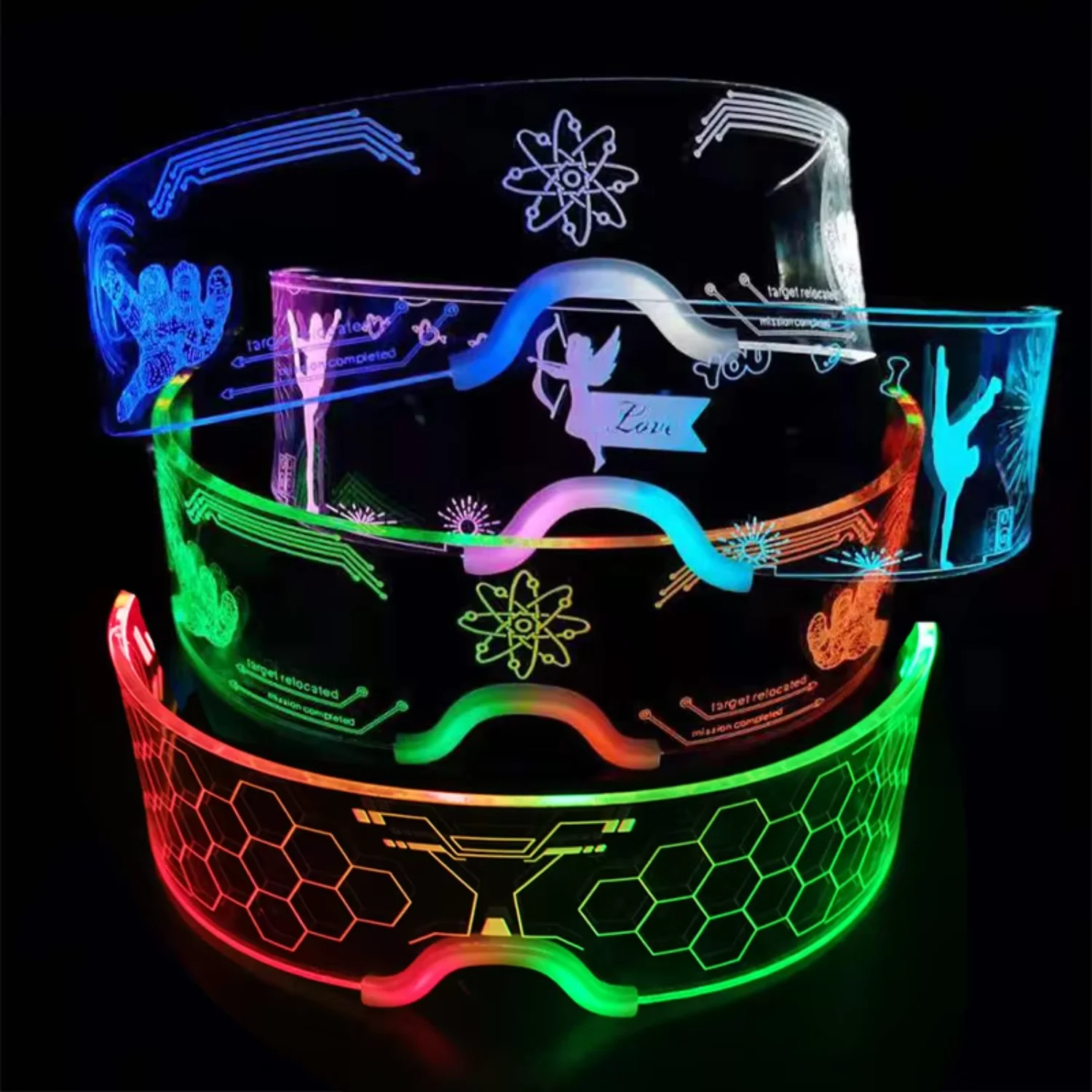 7 Colors 4 Modes Light Up LED Visor Futuristic Glasses Honeycomb Luminous  Glasses for  Favors Halloween Costumes