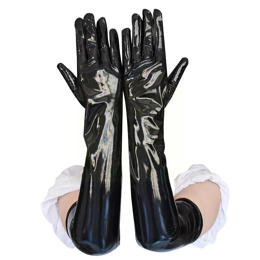 Sexy Long Latex Gloves Women Men Hip Jazz Clubwear Mittens Fake Gloves Costumes Leather Cosplay Look Wet Accessory P4C7