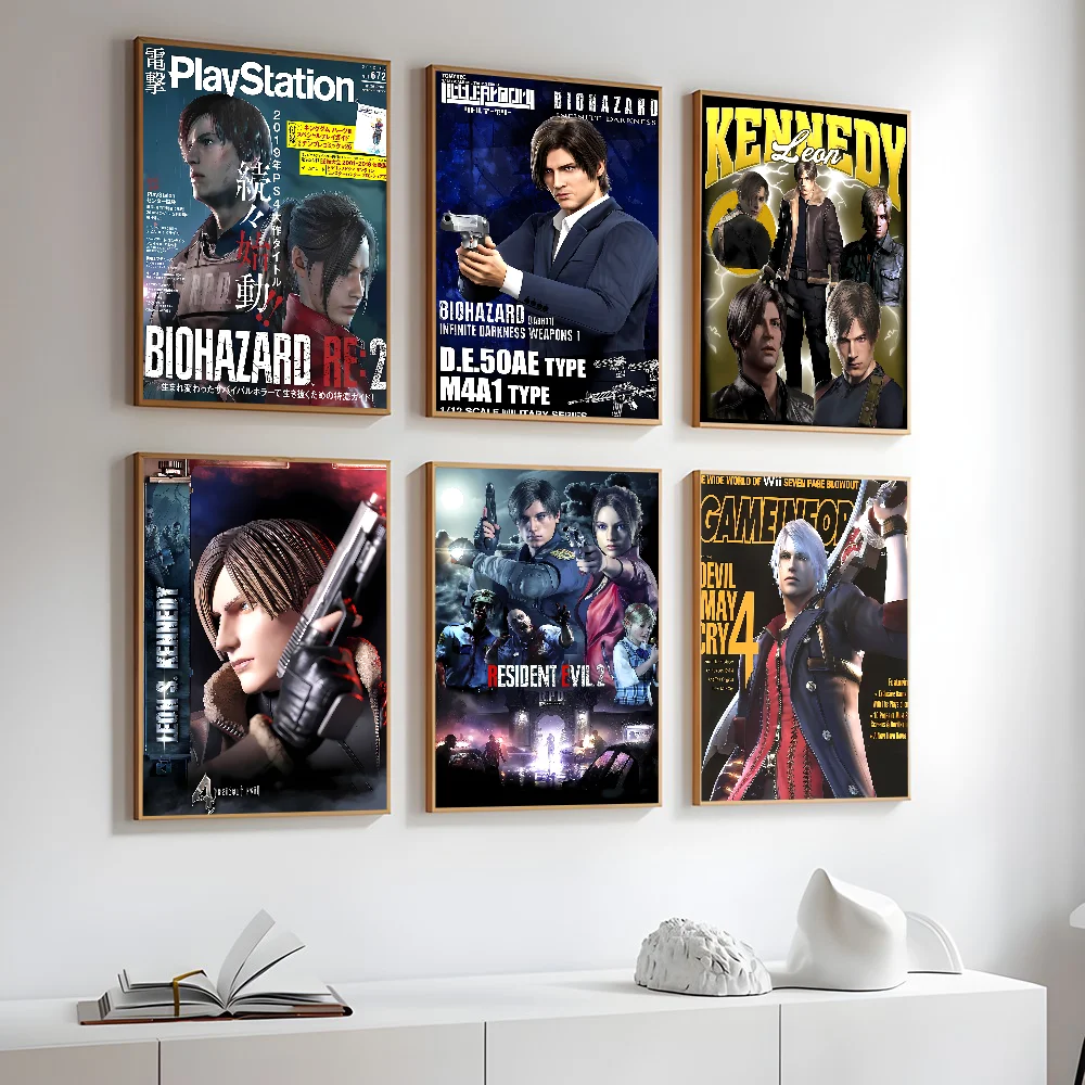 R-Resident Leon Kennedy E-Evil Poster Stickers Art Wall Murals Decor Game Room Decor Gifts HD Painting