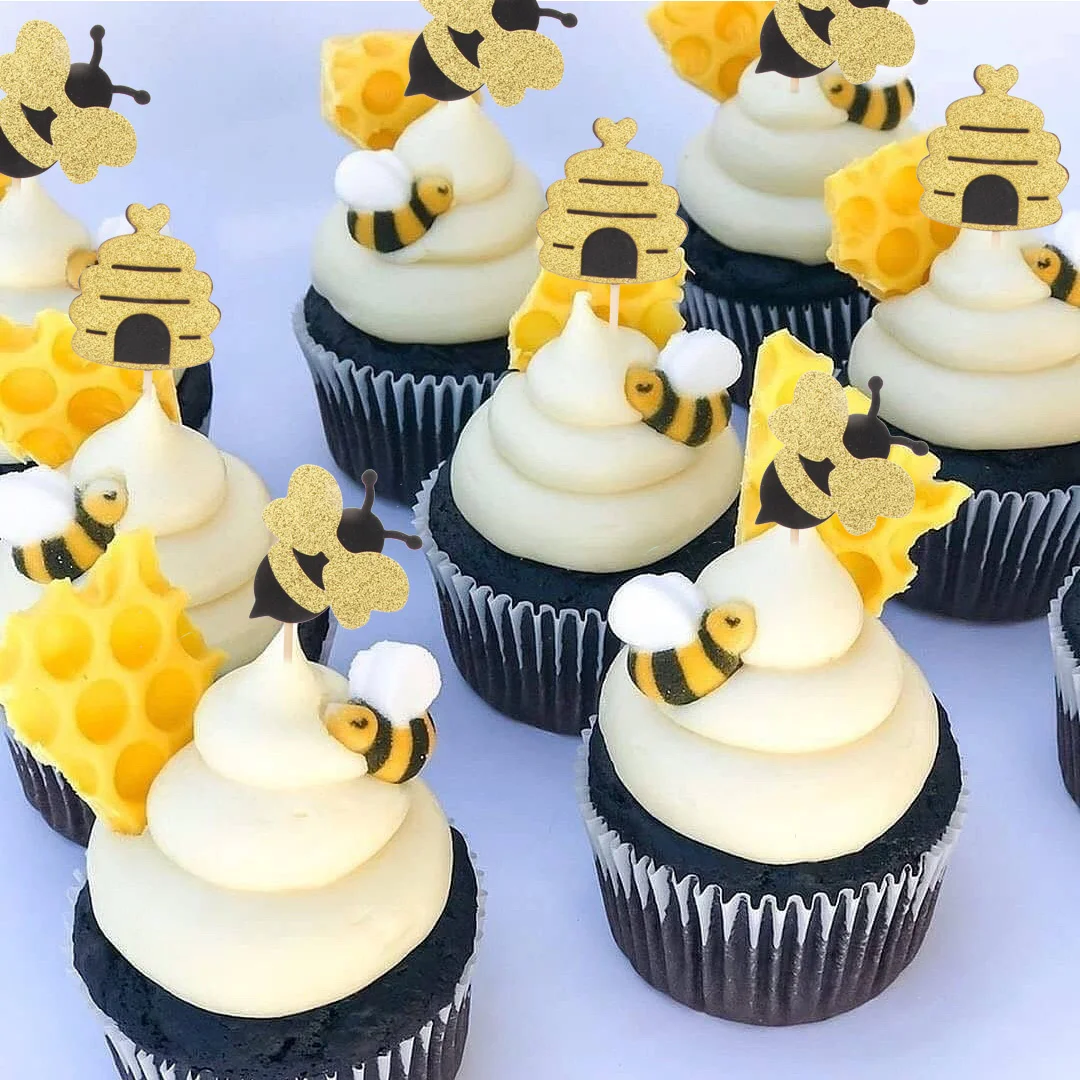 Honey Bee Balloon Tower Set with Disposable Tableware Paper Cake Toppers for Kids Happy Bee Day Themed Birthday Party Decoration