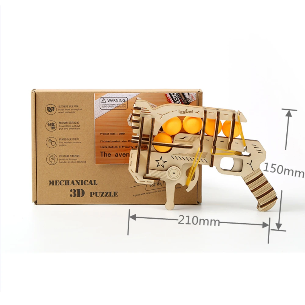 3D Wooden Puzzle Rubber Band Guns DIY Handmade Assembly Gun Educational Toys For Children Boys Teens Outdoors Game Gift