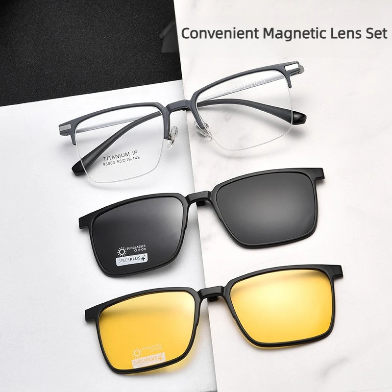 

Summer Sunscreen Anti Glare Sunglasses Men Night Vision Driving Goggle Ultra-Light Titanium Alloy Magnetic Prescription Glasses