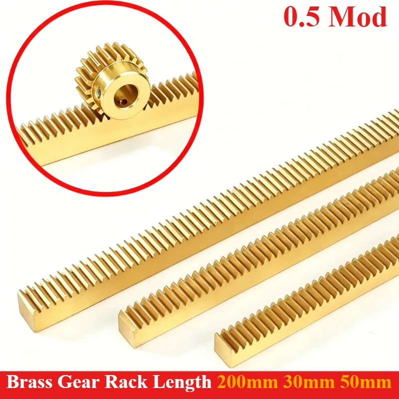 1pc 0.5 Mod Brass Gear Rack 0.5 Module Copper Straight Teeth Drive Rack Length 200mm 300mm 500mm 6x8mm 10x10mm 12x12mm Gear Rack