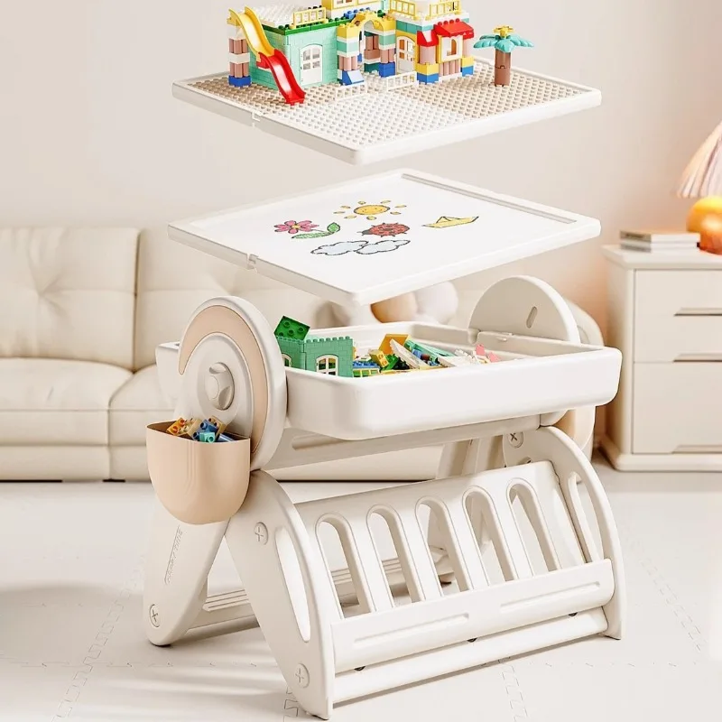 Multifunctional Kids Building Block Table with Chair Children Activity Table with Magnetic Numbers Play Blocks Set Learn Tables