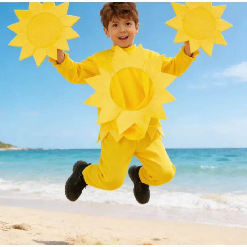 

Kids Sunflower Costume Children's Day Halloween Plant Cosplay Toddler Stage Performance Party Outfit with Headpiece