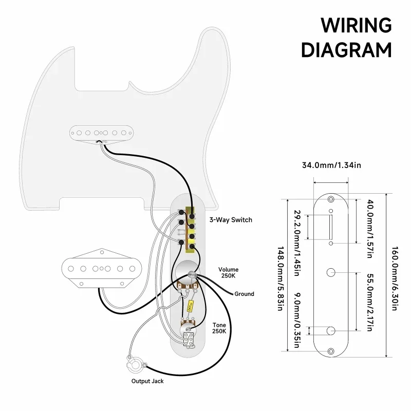TL Guitar Prewired Series-Parallel Switching Control Plate Harness Blade Switch/250K Pots with Waxed Cloth Wire