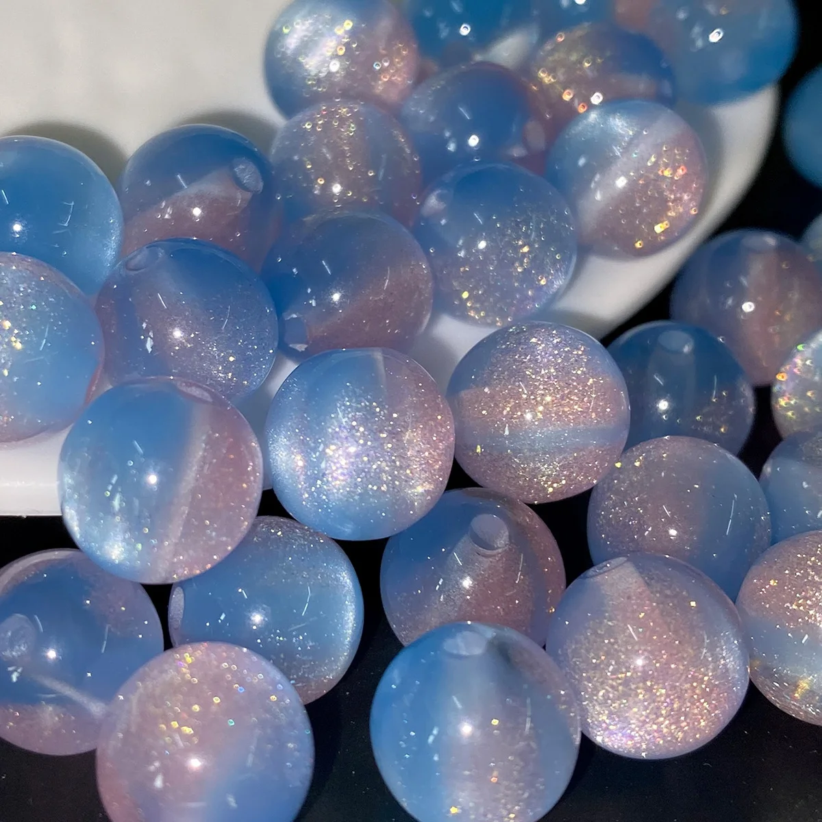 Blue & Pink Gradient Resin Bead 50pcs 8-10mm Sparkle Round Loose Beads For Jewelry Making DIY Necklace Bracelet Accessories