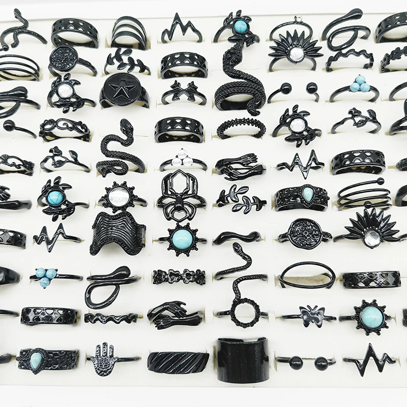 30/50pcs/Lot Wholesale New Design Black Spray Paint Finger Rings for Women Mix Style Party Decorate Bar Personality Jewelry Girl