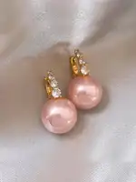 1 Pair Elegant & Exquisite Pink Faux Pearl Hollow Out And Inlaid Rhinestone Female Hoop Earrings - Image 6