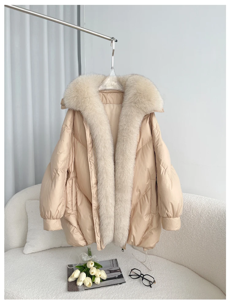 2022 Fashion New Autumn Winter Women\'s Warm Goose Down Jacket With Real Fox Collar Thick Women Coat Luxury Outwear Female Coat