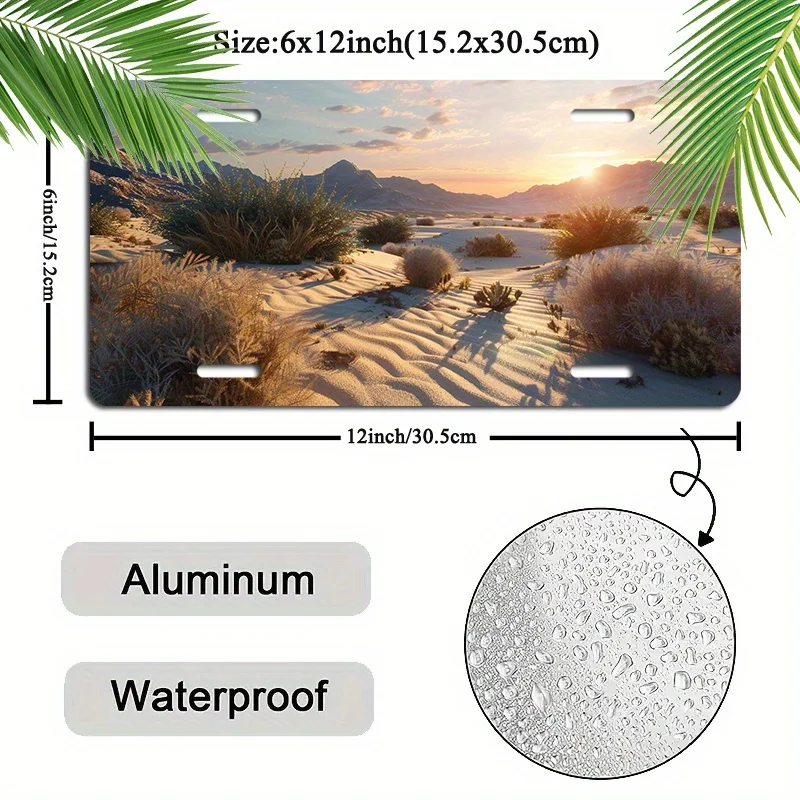 Waterproof Aluminum Plate with UV Ink Desert Landscap -6x12 Durable Automotive Front Trim Panel with Anti-Fade Graphics, 1 Piece