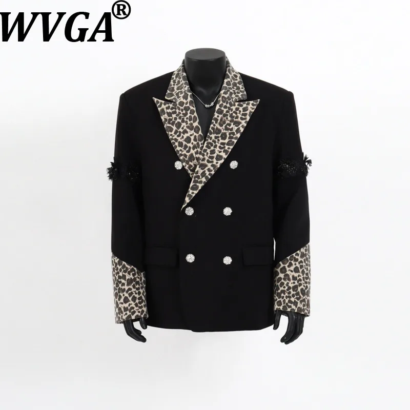WVGA Spring Autumn New Man Printed Patchwork Trendy Blazer Niche Chic Casual High-end Padded Shoulder Long Sleeve Jackets W21001