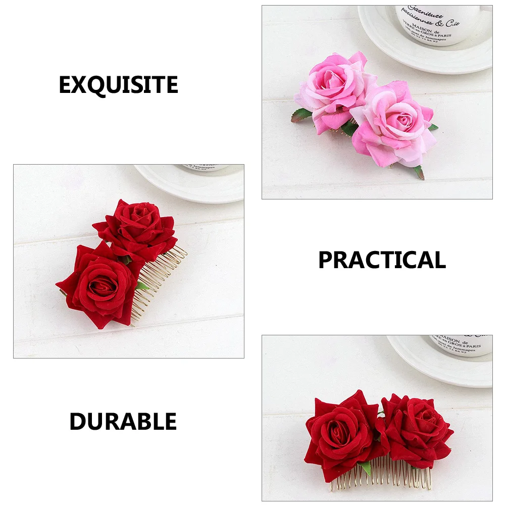 

2 Pcs Simulated Flower Headdress Bride Hair Accessories Bridal Combs Wedding Clips Accessory for Women