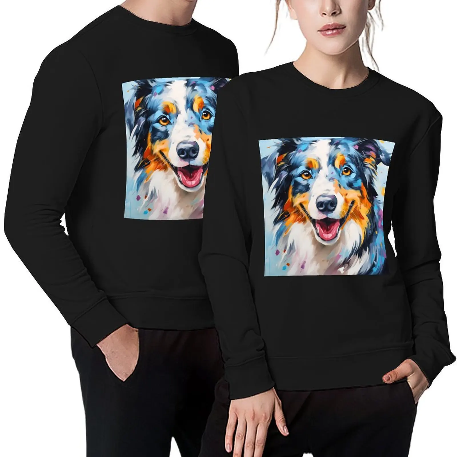 

Cute australian shepherd dog breed painting, aussie shepard Pullover men clothes graphic t shirts men sweatshirts