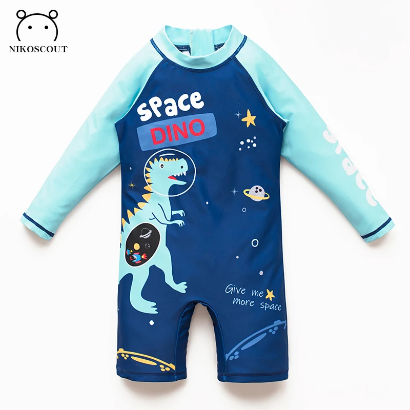 Children's Swimsuit Boys Long-Sleeved Quick-Drying Sun Protection Boy Baby Swimsuit Kidsren's Dinosaur Cute One-Piece Swimsuit Summer