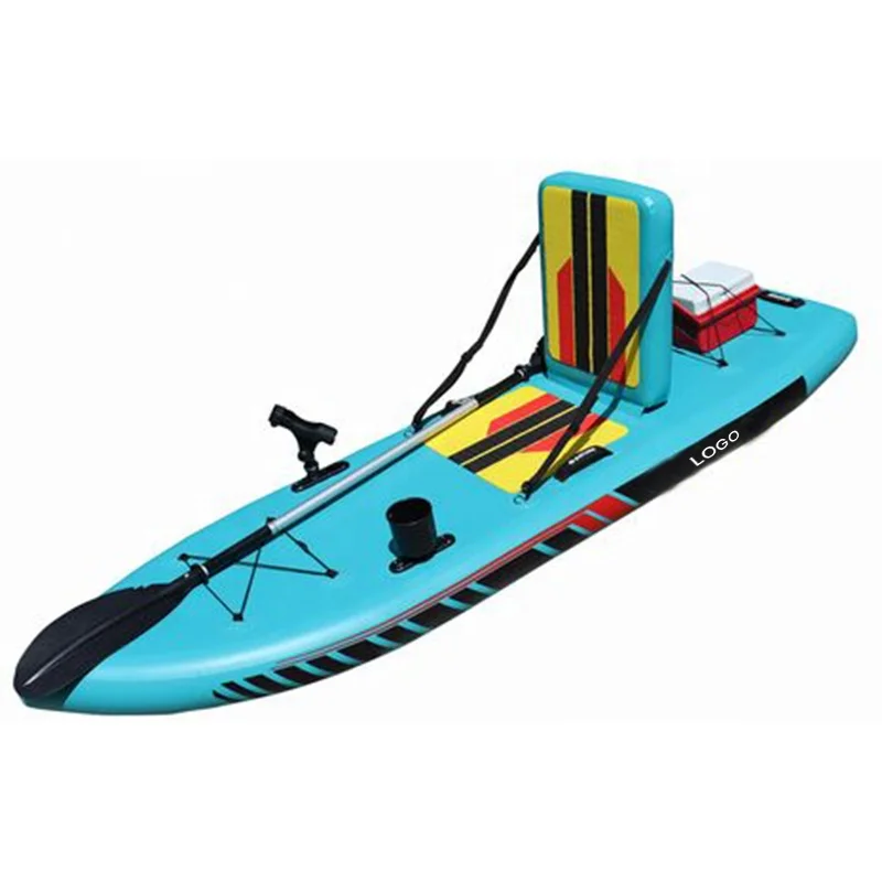Fotografia 7: Caiaque inflável portátil de 8,6 pés para viagem, tipo sit-on-top, com duas trilhas para fixar suportes opcionais para vara de pesca ou porta-copos.