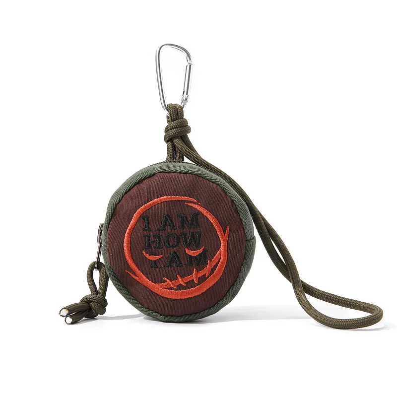 Unique Design Round Coin Purse Women's Bag Keychain Pendant Corduroy Embroidery Portable Headphones Car Key Bag Change Wallet