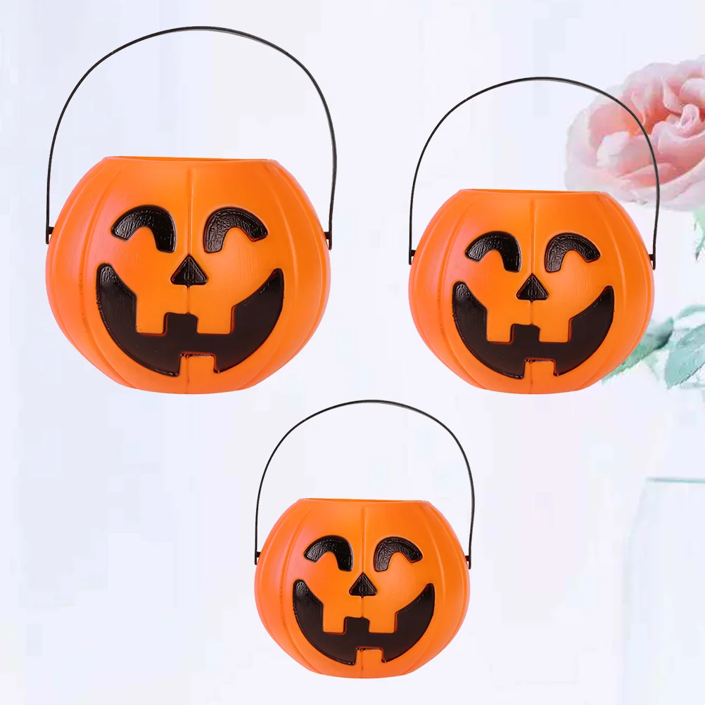 3 Pcs Pumpkin Bucket Halloween Party Supplies Candy Barrel Decor Props Pendant Child