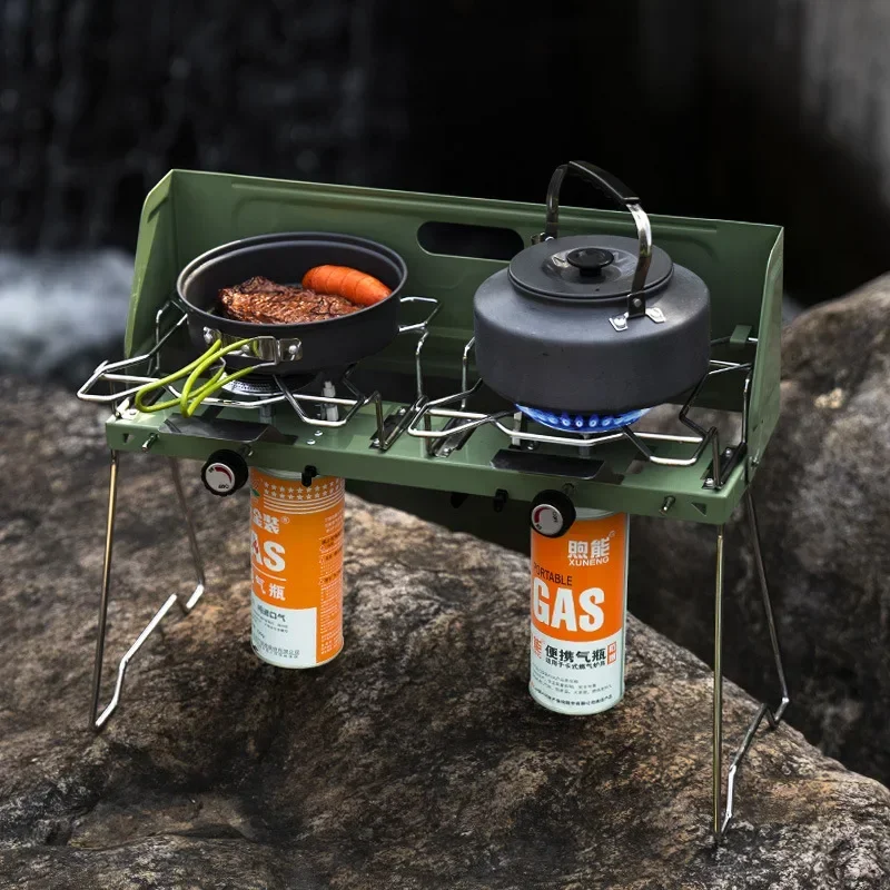 

Outdoor Portable Barbecue Stove - Double-Head Gas Stove, Windproof High-Power Cassette Stove for Camping and Picnics