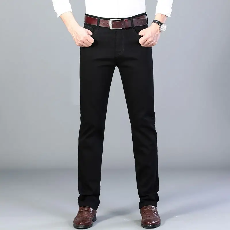 الرجال الجينز مرونة عادية مستقيم الساق الخريف الرجال بنطال ملاصق للجسم قابل للغسل تمتد الأعمال مريحة الأسود سراويل جينز #5