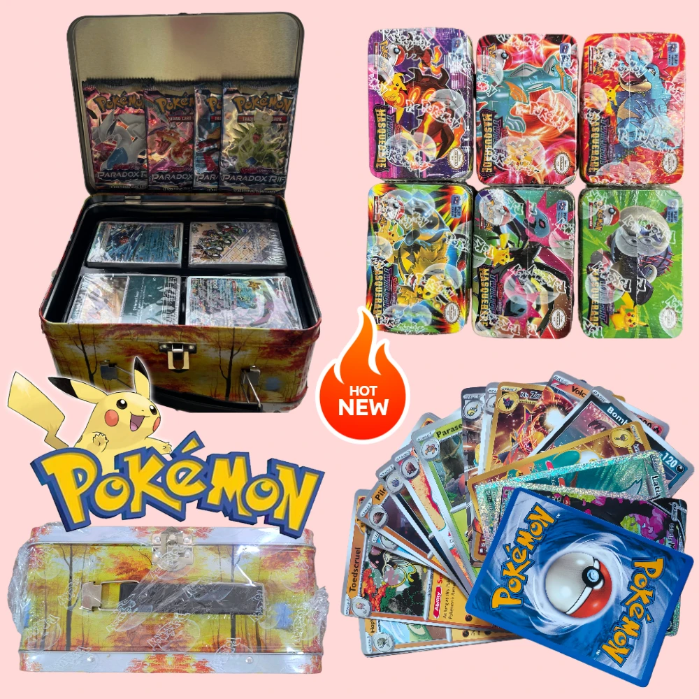 صندوق معدني حديدي 41/42/48/118/210 قطعة لعبة البوكيمون معركة كارت تجارة جمع بطاقة بيكاتشو لعبة أنيمي بطاقات البنك للأطفال
