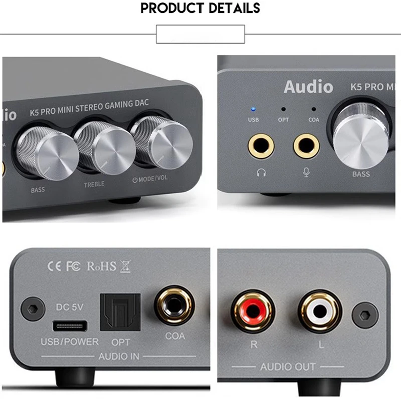 K5pro USB DAC Gaming Headphone Amplifier Digital-To-Analog Audio Converter With Hifi Stereos Spare Parts