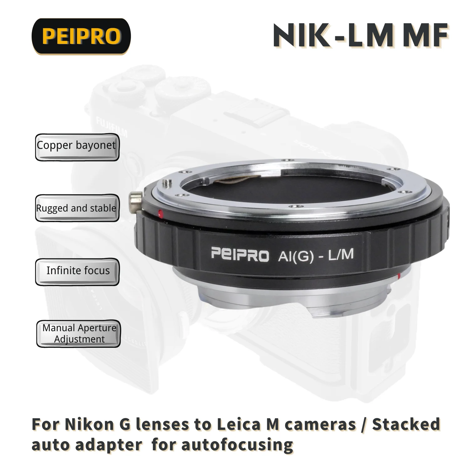 PEIPRO NIK-M Lens Adapter Converter for NIKON  Lens to LEICA M Cameras / can be stacked with techart ea9 or tzm02 adapter