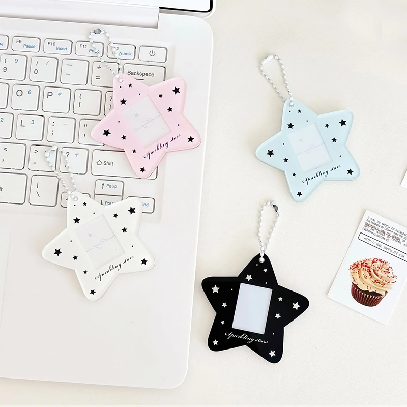 Ins Simple Star Acrylic 1 Inch Kpop Photocard Holder Bag Photo Card Sleeve Pendant School Stationery 1pc