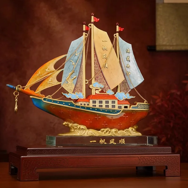 

All-copper smooth sailing boat ornaments living room office decoration