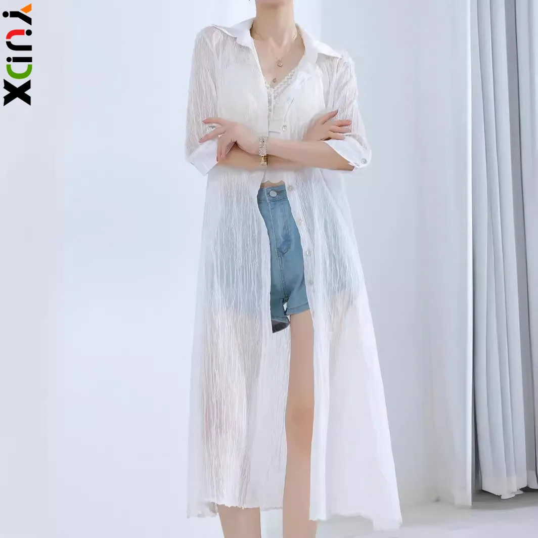 

YUDX Miyake Pleated Solid Color Women's Robe Single-breasted Design Versatile Breathable Coat Fashion Coat 2024 Summer New