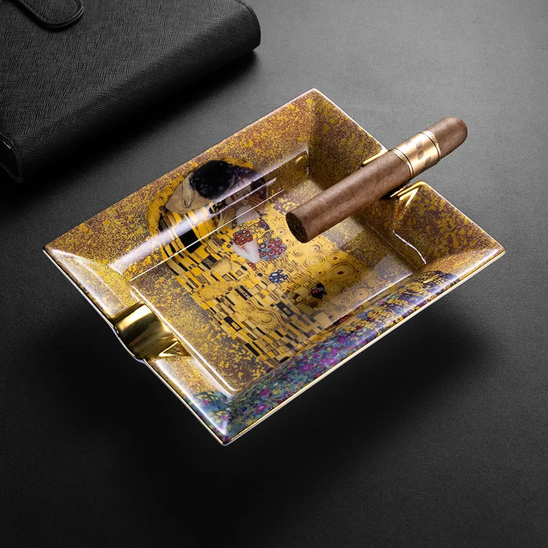Cigar Ashtray Ceramic Household Living Room High-end Large Personality KTV Level The Bottom of The Cylinder Large-bore Ashtray