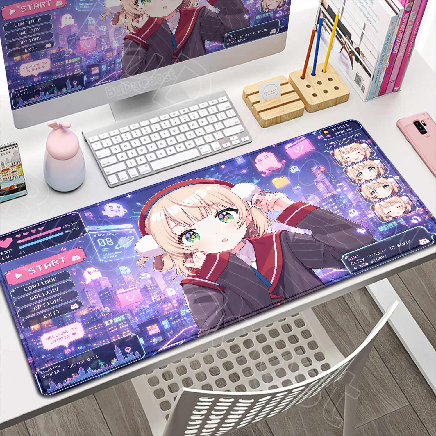 

Kawaii Girl Shigure Ui MousePad Computer Keyboard Mat Rubber Game Accessories 900x400MM HD Printing Locking Edge Soft Laptop Rug