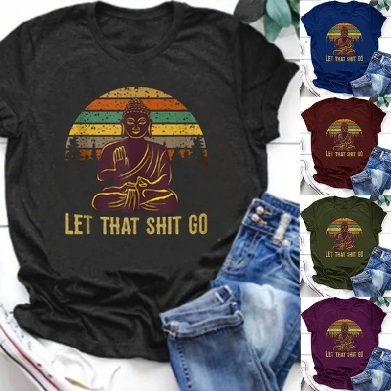 

Buddha Print T Shirt Women Short Sleeve O Neck Loose Tshirt Summer Women Tee Shirt Tops Camisetas Mujer