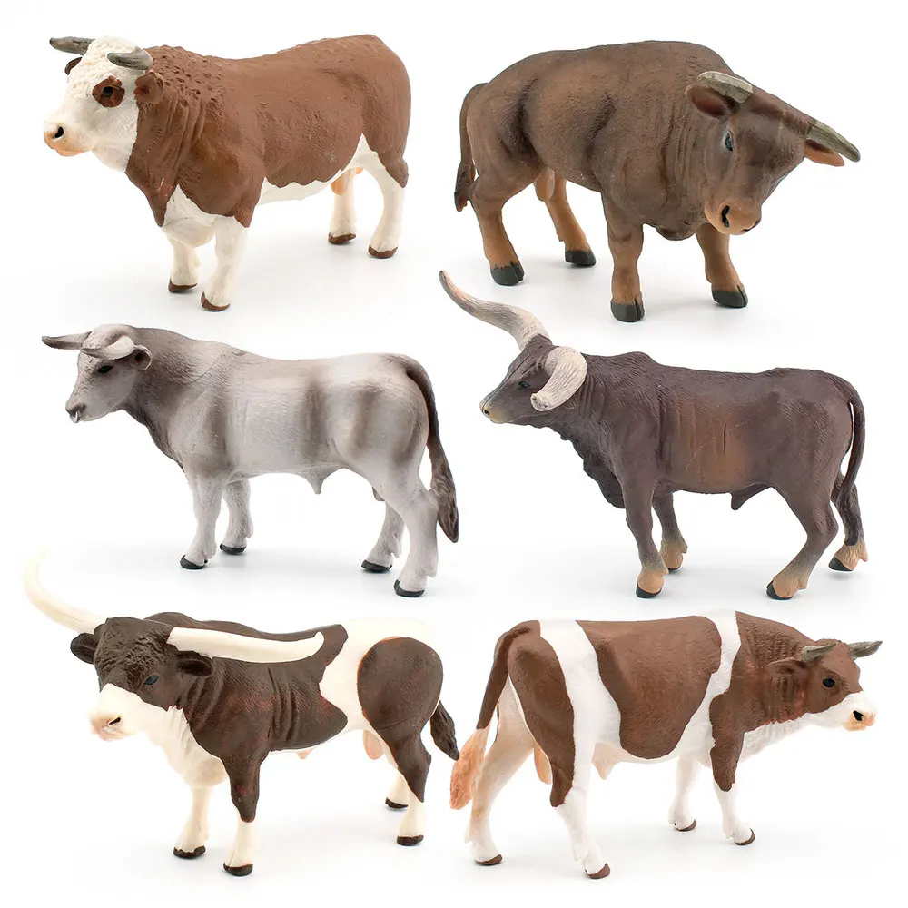 Figuras de Vacas Lecheras y Ganado de Granja de la Raza Suiza Brown y Simmental, con Cuernos Largos, Set Educativo de Animales de Granja, Juguete ZG503