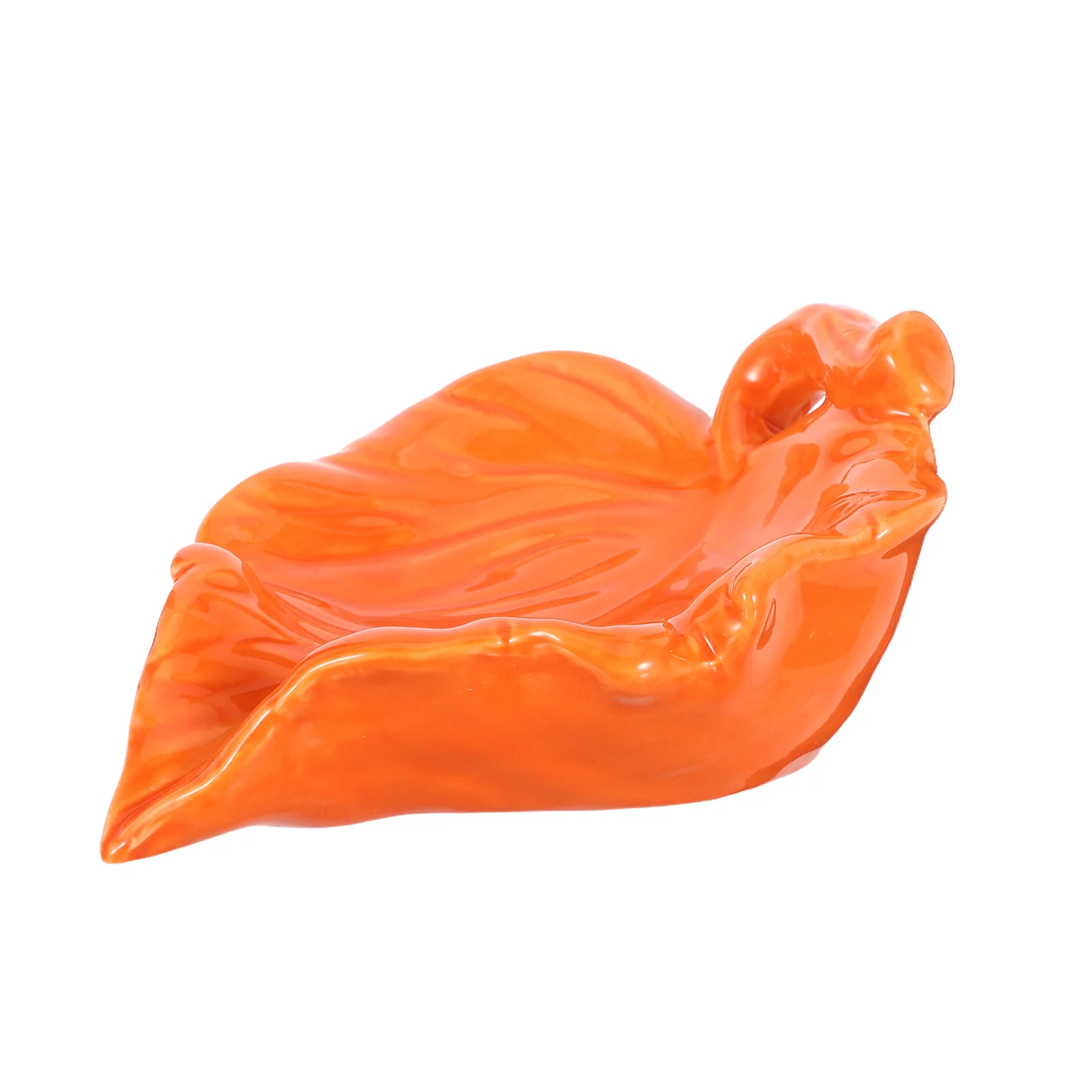 

Ceramic Leaf Shape Soap Holder Bright Orange Self Draining Shower Tray Bathroom Kitchen Sink Sponge Organizer Decorative Tray