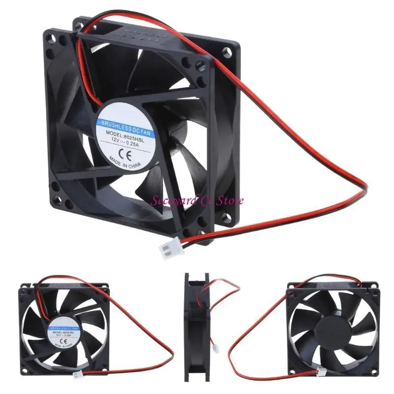N3UC 12V 2-Pin 80x80x25mm Computer CPU System Heatsink Brushless Cooling Fan 8025