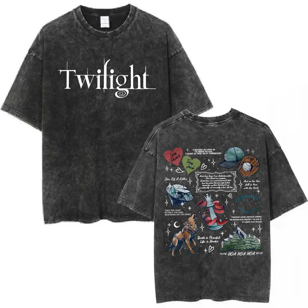 Washed Vintage Movie Twilight Vampire Wolf Romance T Shirt Edward Cullen Men Women Clothing Harajuku High Quality Cotton T-shirt